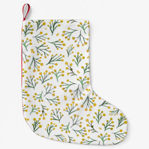 Petite Chaussette De Noël Aquarelle fleurs d'hiver - jaune