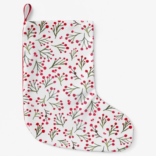 Petite Chaussette De Noël Aquarelle fleurs d'hiver - rouge (Devant)