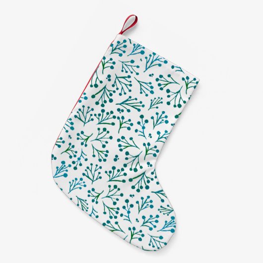 Petite Chaussette De Noël Aquarelle fleurs d'hiver - turquoise (Devant (Accrochage))