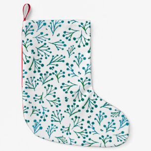 Petite Chaussette De Noël Aquarelle fleurs d'hiver - turquoise