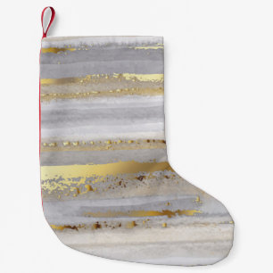 Petite Chaussette De Noël Aquarelle gris et texture or de luxe