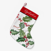 Petite Chaussette De Noël Aquarelle Holly et Berries rouges (Devant (Accrochage))