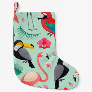Petite Chaussette De Noël Aquarelle illustrations d'oiseaux, fleur tropicale