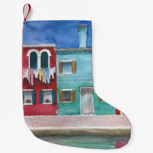 Petite Chaussette De Noël Aquarelle Italie : Main tirée