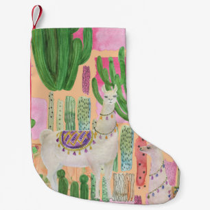 Petite Chaussette De Noël Aquarelle lamas, cactus : motif sans couture.