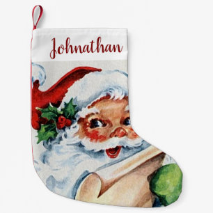 Petite Chaussette De Noël Aquarelle le père noël vintage et nom en manuscrit