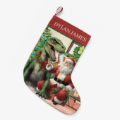 Petite Chaussette De Noël aquarelle Noël Père Noël dinosaure ajouter nom (Devant (Accrochage))