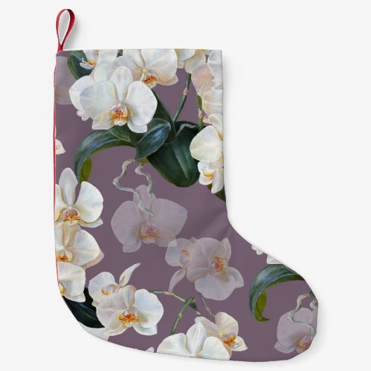 Petite Chaussette De Noël Aquarelle orchidée lavande foncée. (Devant)