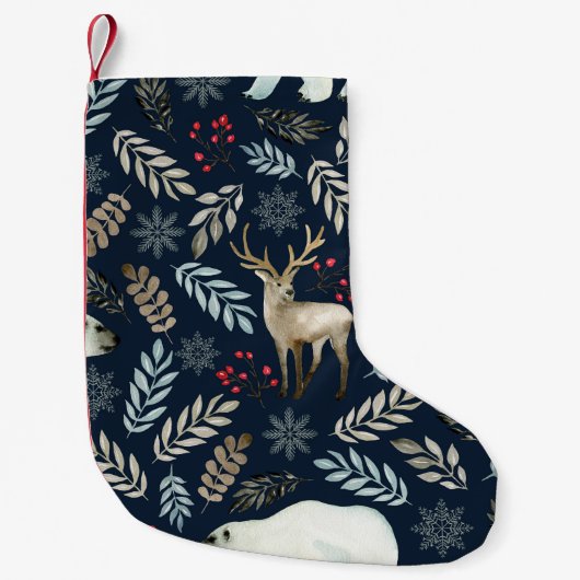 Petite Chaussette De Noël Aquarelle Ours de Cerf Tiré (Devant)
