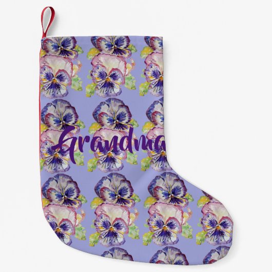 Petite Chaussette De Noël Aquarelle Pansy Fleurs violettes Grandma Stocking (Devant)