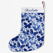 Petite Chaussette De Noël Aquarelle papillon bleu (Dos)