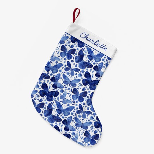 Petite Chaussette De Noël Aquarelle papillon bleu (Devant (Accrochage))