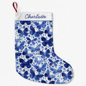 Petite Chaussette De Noël Aquarelle papillon bleu (Devant)