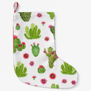 Petite Chaussette De Noël Aquarelle peinte à la main cactus sans couture mot