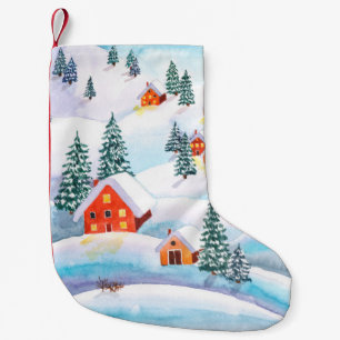 Petite Chaussette De Noël Aquarelle peinte à la main illustration de l'hiver