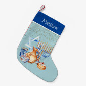 Petite Chaussette De Noël Aquarelle personnalisée Hanoukka Menorah (Devant (Accrochage))