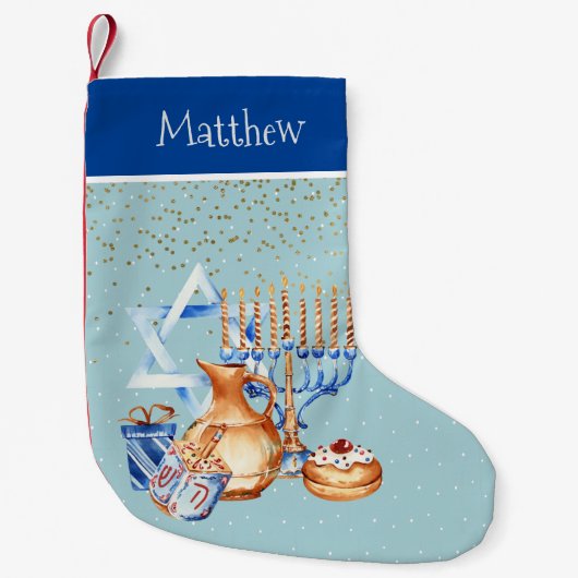 Petite Chaussette De Noël Aquarelle personnalisée Hanoukka Menorah (Devant)