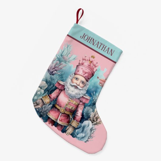 Petite Chaussette De Noël Aquarelle rose noutcracker ajouter nom (Devant (Accrochage))