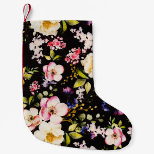 Petite Chaussette De Noël Aquarelle rose Roses Jaunes Arrière - plan noir