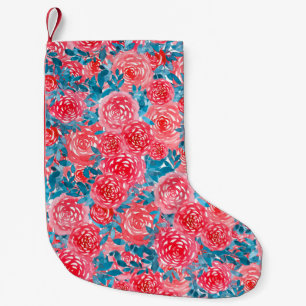 Petite Chaussette De Noël Aquarelle Rose tapisserie florale