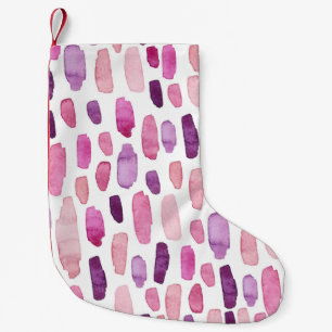 Petite Chaussette De Noël Aquarelle : Rose, Violet Motif.