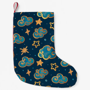 Petite Chaussette De Noël Aquarelle sans couture motif avec la lune, étoiles