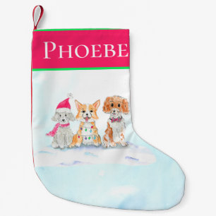 Petite Chaussette De Noël Aquarelle Trois Chiens Mignons Prêt Pour Noël