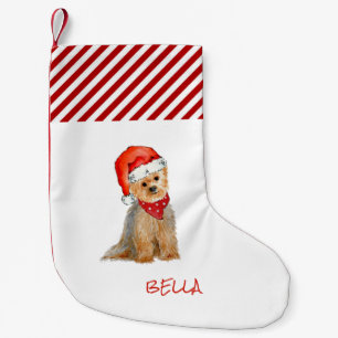 Petite Chaussette De Noël Aquarelle Yorkie dans un chapeau de Père Noël
