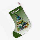 Petite Chaussette De Noël Arbre de Noël Aquarelle Joyeux Jolly Joyeux Vert (Dos (Accrochage))