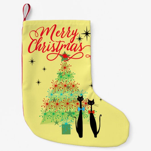 Petite Chaussette De Noël Arbre de Noël Cool de chat Retro Atomic Era MCM (Devant)