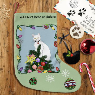 Petite Chaussette De Noël Arbre de Noël drôle et festif Chat blanc drôle Ver
