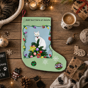 Petite Chaussette De Noël Arbre de Noël drôle et festif Chat blanc drôle Ver