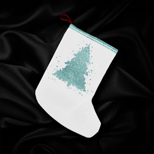 Petite Chaussette De Noël Arbre de Noël élégant   Luxe Aqua Mint Splatter