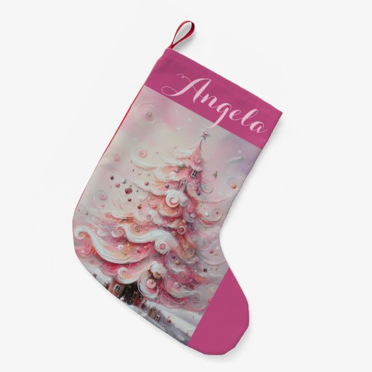 Petite Chaussette De Noël Arbre de Noël impressionniste Whimsical rose (Devant (Accrochage))