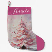 Petite Chaussette De Noël Arbre de Noël impressionniste Whimsical rose (Devant)