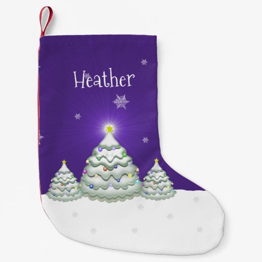 Petite Chaussette De Noël Arbre de Noël pourpre et neigeux (Devant)