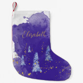 Petite Chaussette De Noël Arbre de Noël pourpre Flèches de neige dorées (Devant)