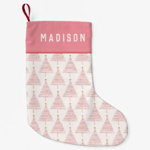 Petite Chaussette De Noël Arbre de Noël rose Fille Moderne Nom personnalisé