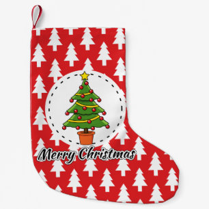 Petite Chaussette De Noël Arbre de Noël sur le Motif des pins rouges - Joyeu