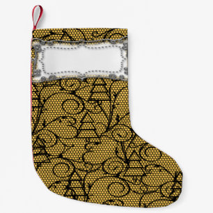 Petite Chaussette De Noël Arbre en dentelle or et noir ou stockage de mantea