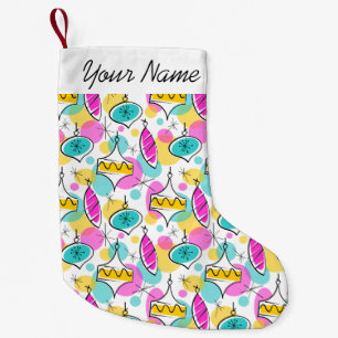 Petite Chaussette De Noël Arbre rétro Baubles Multi Nom bas 2 côtés