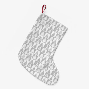 Petite Chaussette De Noël Arbres De Noël Argent Et Blanc Motif De Vacances