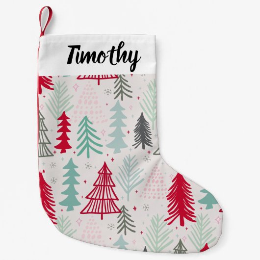 Petite Chaussette De Noël Arbres de Noël dessinés à la main Pin À feuillage  (Devant)