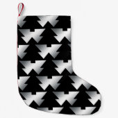 Petite Chaussette De Noël Arbres de Noël noirs en argent (Devant)