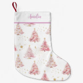 Petite Chaussette De Noël Arbres de Noël roses (Devant)