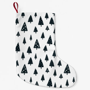 Petite Chaussette De Noël Arbres de Noël scandinaves noirs et blancs moderne