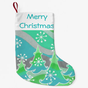Petite Chaussette De Noël Arbres d'hiver Green Joyeux Stockage de Noël