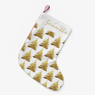 Petite Chaussette De Noël Arbres élégants avec paillettes dorées Nom