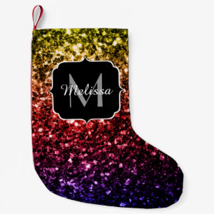 Petite Chaussette De Noël Arc-en-ciel jaune rouge violet faux scintillements
