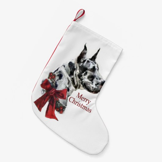 Petite Chaussette De Noël Arlequin Great Dane Joyeux Noël (Devant (Accrochage))